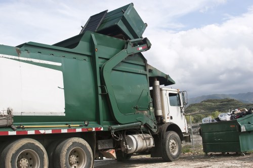Construction site with waste materials being managed